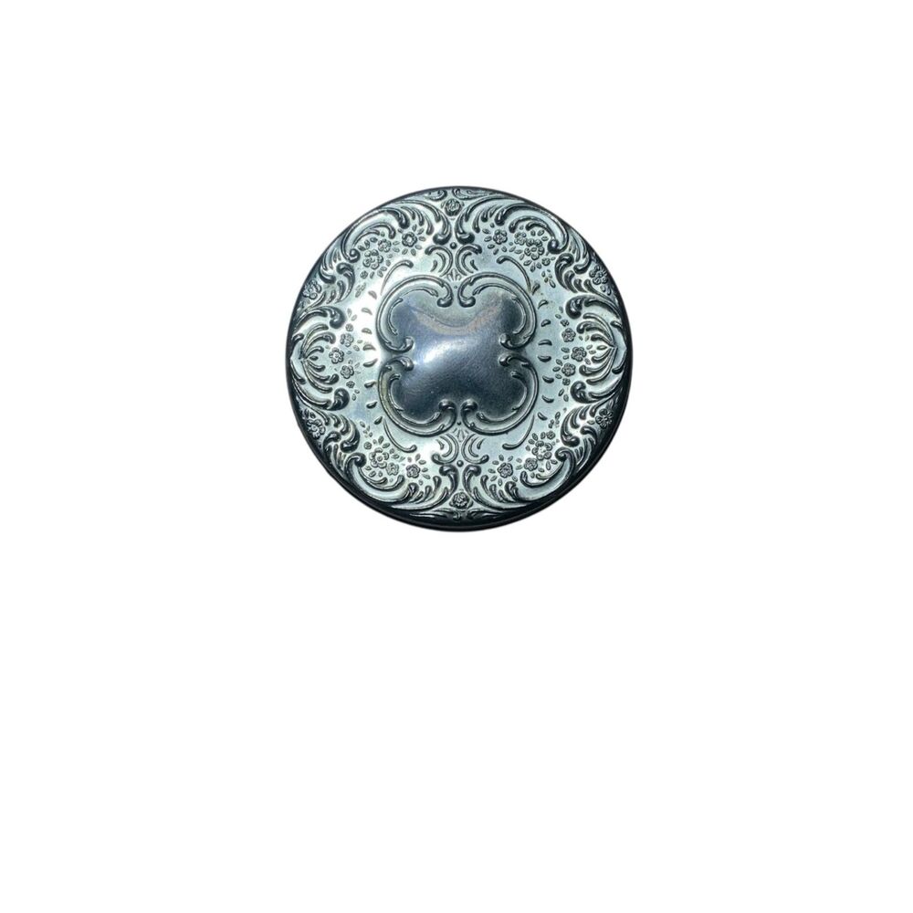 Vintage Silver Plate Crystal Glass Trinket Box Powder Jar W/ Mirror Hong Kong
